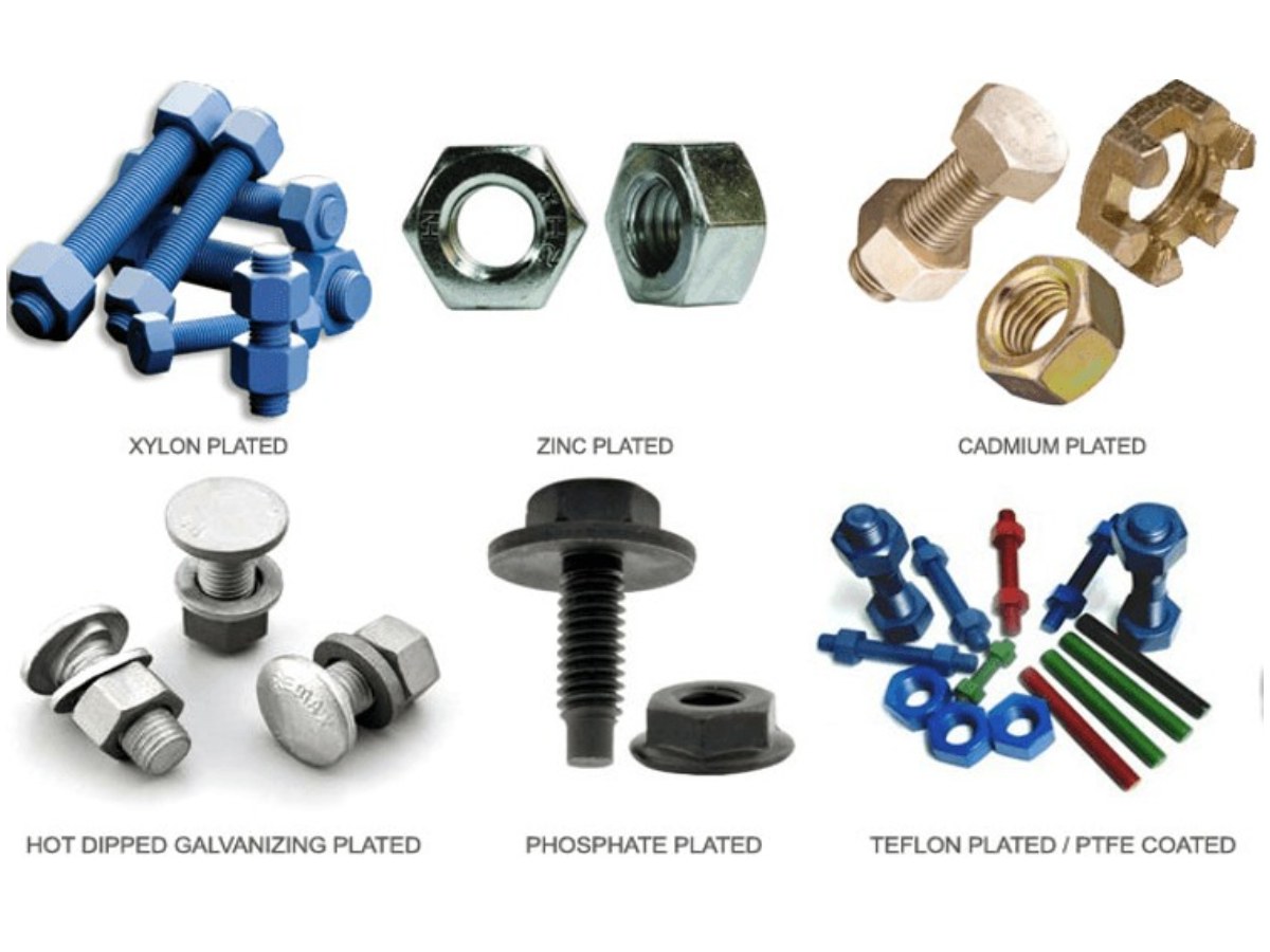 Bolts and nuts in a range of protective coatings and platings