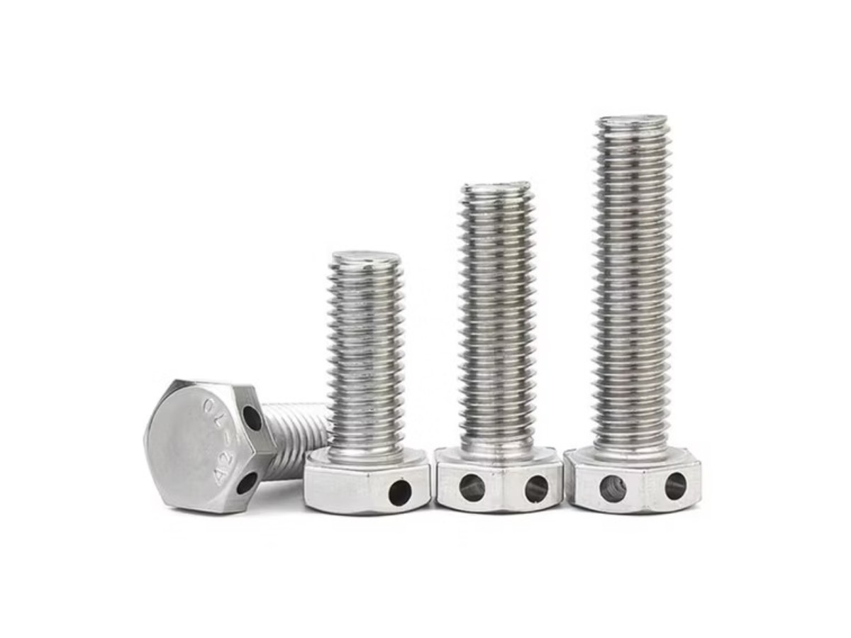 Hex bolts with lockwire holes drilled through the head